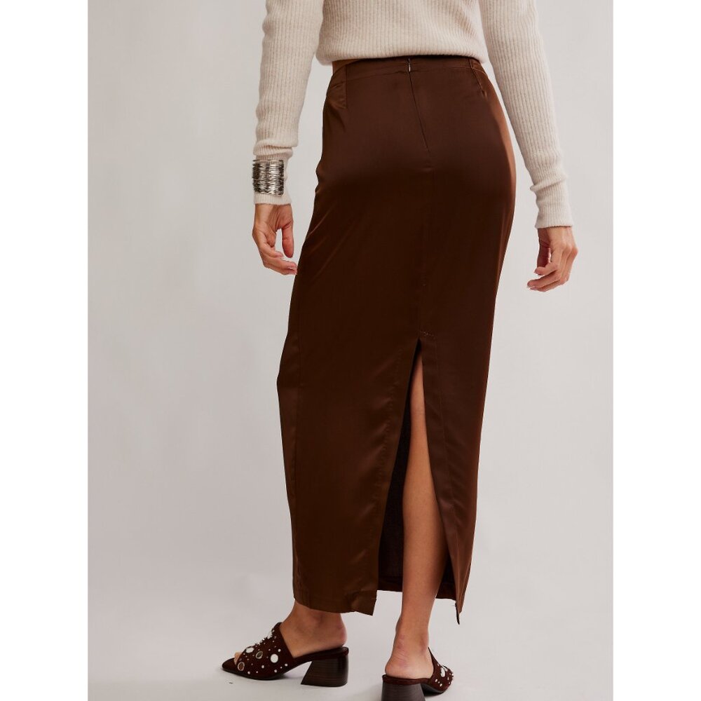 FREE PEOPLE Rosetto Column Satin Maxi Skirt / Potting Soil - Picture 4 of 6